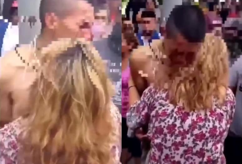 Entre llantos, la mujer rogó a pobladores para que no lincharan a su hijo tras haber sido sorprendido 'robando' una tienda de la entidad en Hidalgo (CAPTURA)