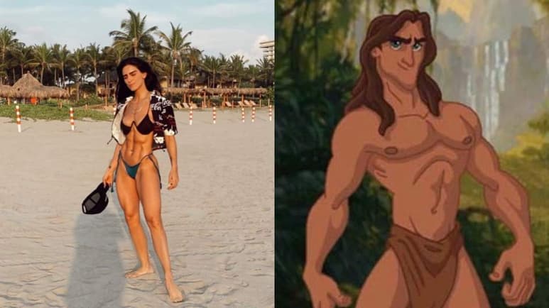 La actriz posteó una serie de fotografías en las que presume de su ejercitado cuerpo, y a su vez lo compara con la musculatura de Tarzán. (ESPECIAL)