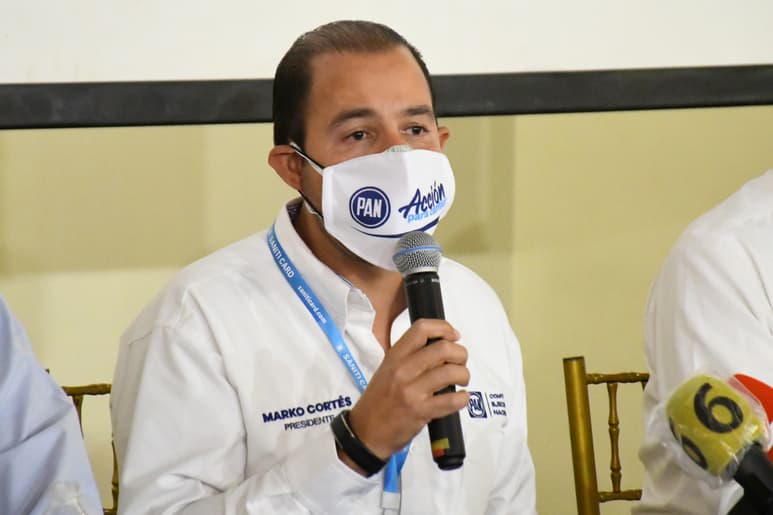 El presidente nacional del PAN, Marko Cortés, estuvo ayer en Torreón para apoyar a los candidatos del partido al Congreso local. (EL SIGLO DE TORREÓN)
