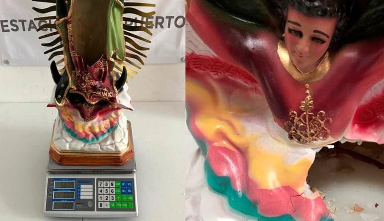 Además de la estatuilla religiosa, se localizaron también 3 figuras de cerámica de perros que en su interior ocultaban cuatro kilos de droga (CAPTURA)