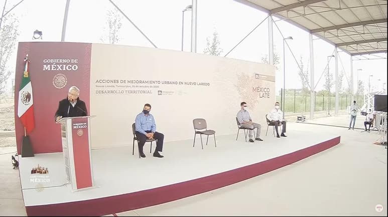 Ante las protestas de integrantes del Frenaaa, el presidente Andrés Manuel López Obrador acortó su discurso a 3 minutos con 49 segundos y no dio repuesta a las demandas del Gobernador Francisco Javier García Cabeza de Vaca (PAN). (ARCHIVO)