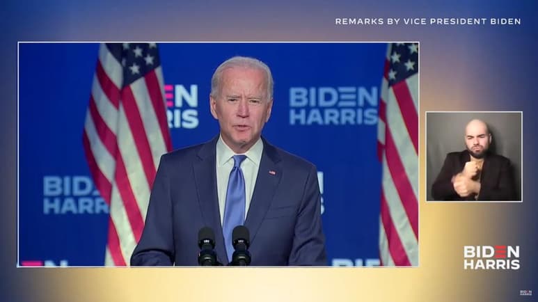 El exvicepresidente demócrata Joe Biden ofreció un mensaje a sus simpatizantes asegurando que 'vamos a ganar ésta carrera, 'hace 24 horas estábamos detrás en Pensilvania, y vamos a ganar; tenemos más de 74 millones de votos'. (ESPECIAL)