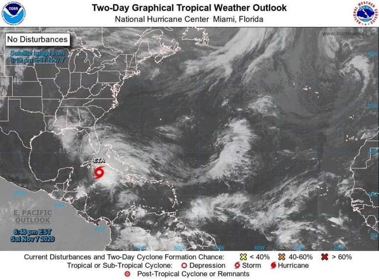 La tormenta tropical 'Eta', que dejó un saldo de cientos de muertos y desaparecidos en Centroamérica, enfila rumbo a Estados Unidos después de pasar por Cuba en las últimas horas, informó este domingo el Centro Nacional de Huracanes (NHC) de Estados Unidos. (ARCHIVO)