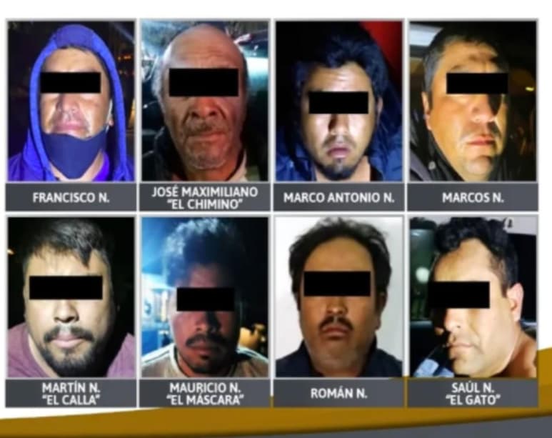 Los ocho aprehendidos son: Marco Antonio N., Martín N. alias 'El Calla', Saúl N. alias 'El Gato', Román N., Mauricio N. alias 'El Máscara', José Maximiliano N. alias 'El Chimino', Marcos N. y Francisco N.