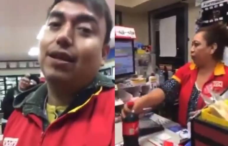 El joven que en el video porta el uniforme de la tienda de conveniencia, ha 'encantado' al público en redes sociales (CAPTURA)