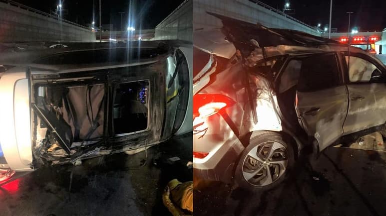 Un conductor que se identificó como elemento de la Fiscalía General del Estado, volcó la unidad que conducía en el paso a desnivel ubicado frente a la colonia Gustavo Díaz Ordaz de la ciudad de Torreón. (ESPECIAL)