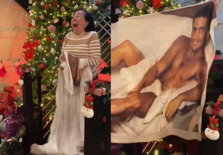 La mujer no pudo contenerse al ver su sabana con la imagen del cantante puertorriqueño en ella (CAPTURA)