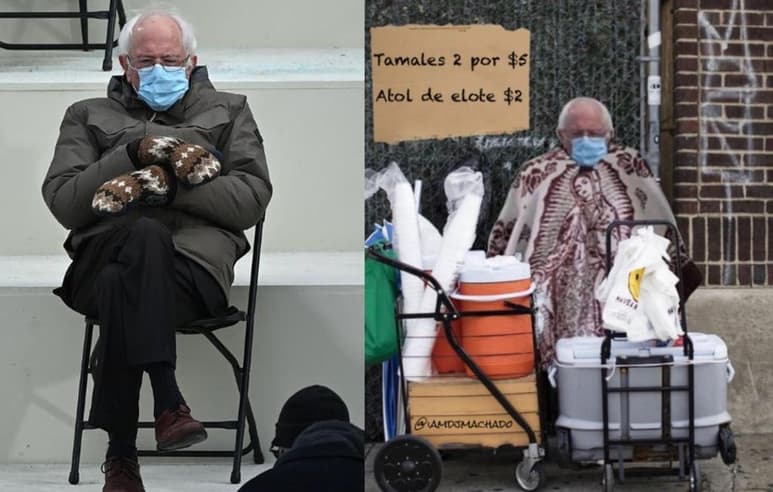 Los guantes fueron un regalo para Sanders por parte de una maestra de Vermont (REDES SOCIALES)