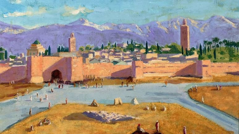 En venta. El paisaje Torre de la mezquita Kutubía de Churchill será subastado por la casa Christie's.