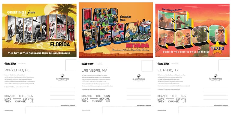 La campaña 'Postales de la vergüenza' es una más en el camino del activismo contra las armas emprendido hace tres años. (EFE)