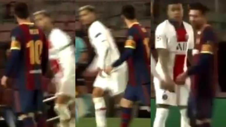 Lionel Messi y Leandro Paredes, quien protagonizó un cruce verbal con el delantero azulgrana al grado de hacerlo enojar, o al menos eso se mostró durante la transmisión del partido luciendo un desafiante gesto. (ESPECIAL)