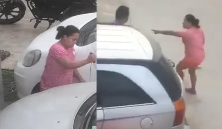 La mujer ha sido apodada como 'lady cuchillos' tras ser captada ponchando las llantas del carro de su vecino (CAPTURA)