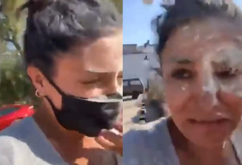 Mientras la diputada del Partido Encuentro Social, Nayeli Salvatori, realizaba una transmisión en vivo desde Cholula, Puebla, fue atacada con harina y tierra (CAPTURA)   