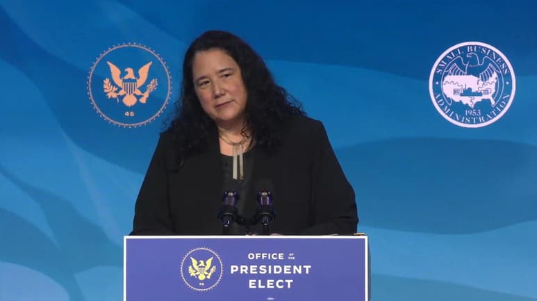 Isabel Guzmán se convirtió este martes en la primera y única mujer latina que forma parte del gabinete del presidente estadounidense, Joe Biden, y lo hizo con la promesa de derribar las barreras que impiden prosperar a los pequeños negocios dirigidos por hispanos y otras minorías. (EFE)