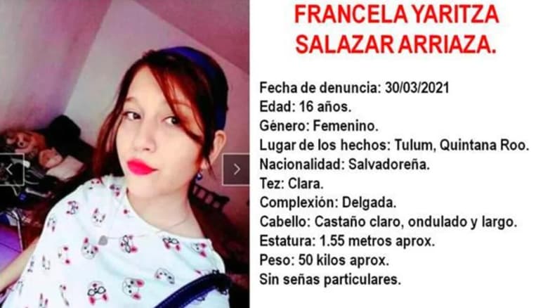 Francela Yaritza es de nacionalidad salvadoreña, de tez clara, complexión delgada, cabello castaño claro ondulado, estatura aproximada de 1.55 metros y 50 kilos. (ESPECIAL)