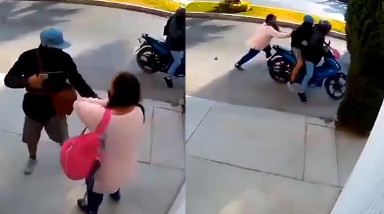 Cuando los sospechosos intentaban darse a la fuga, la mujer aprovechó para forcejear y desarmar a uno de ellos (CAPTURA)