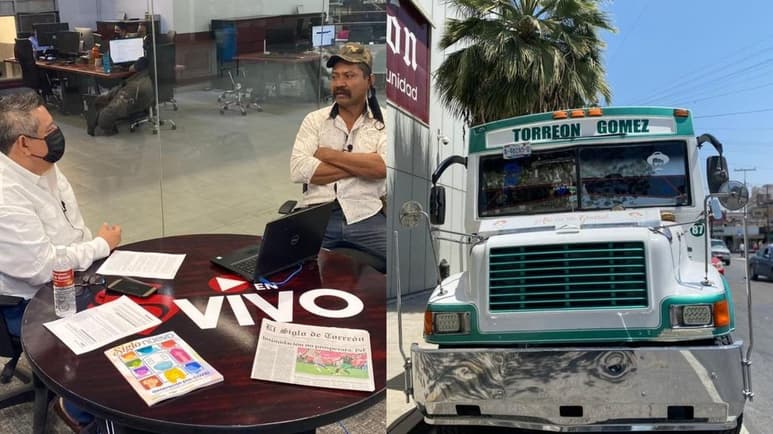 Don Javier Martínez, el chófer del camión 'Torreón, Gómez, Lerdo' que se hizo viral tras ser captado en el Malecón de Mazatlán, acudió hoy al programa Siglo en Vivo, Un enlace con la ciudadanía, que conduce Flppy Nevárez, para platicar de la travesía que vivieron él y sus pasajeros. (ARCHIVO)
