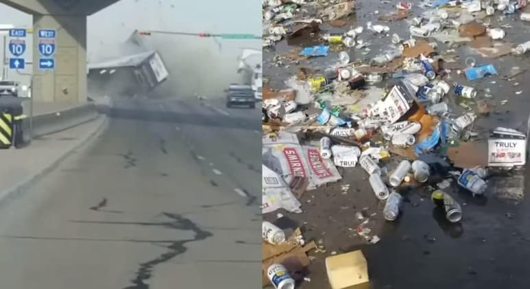 El camión mezclador de cemento perdió el control estrellándose contra el otro (CAPTURA)