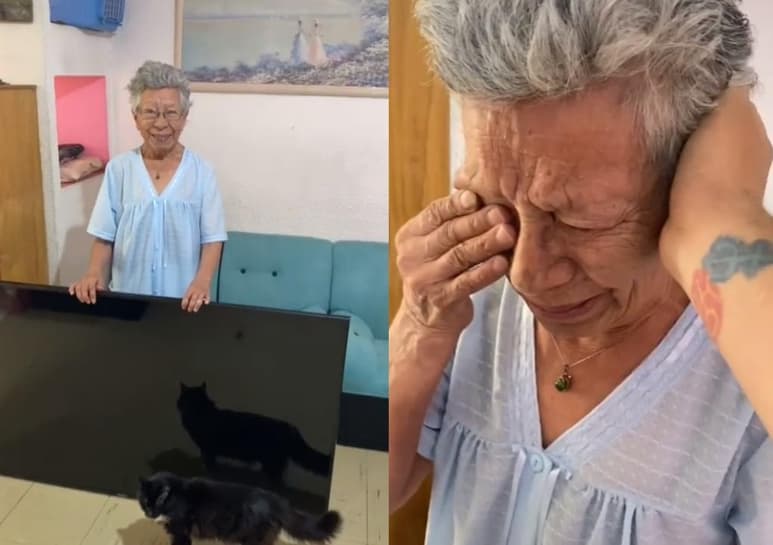Al ver la pantalla 'estropeada', la mujer se echó a llorar, reacción que ha conmovido en redes (CAPTURA)