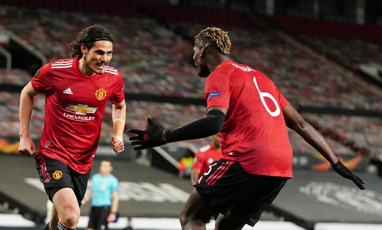 Un show de Bruno Fernandes y Edinson Cavani catapultó al Manchester United, que remontó al Roma (6-2) y que puso a los ingleses con pie y medio en la final de la Europa League en Gdansk (Polonia). (AP)