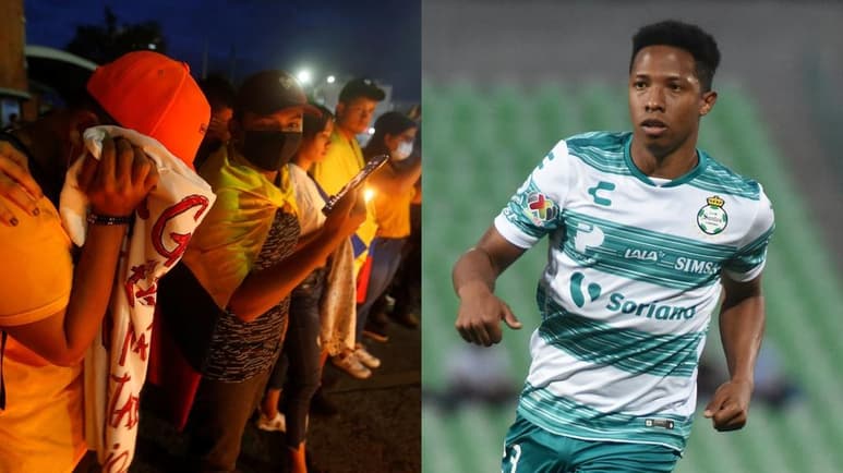 El futbolista de Santos Laguna, Andrés Ibargüen, compartió en sus redes sociales un mensaje de apoyo al pueblo colombiano ante las manifestaciones que se dirigen a su ciudad natal, Cali, que han dejado más de 20 muertos y cientos de heridos. (ARCHIVO)