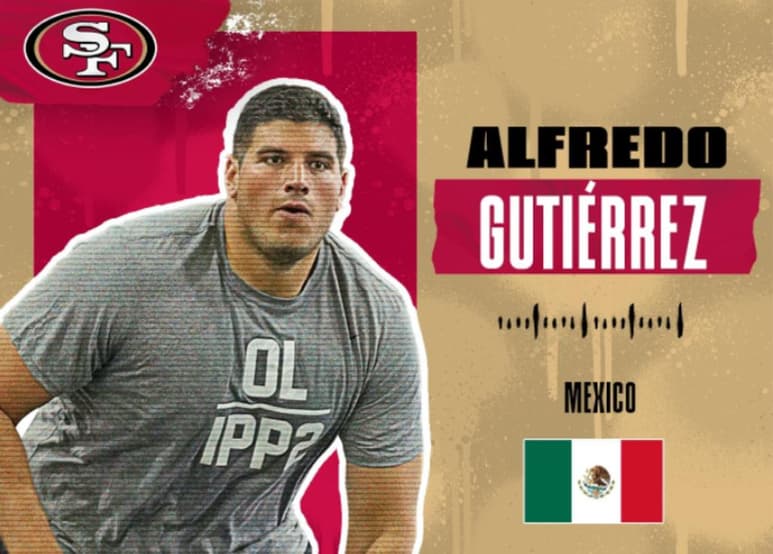 El liniero ofensivo Alfredo Gutiérrez, ha sido asignado por los 49ers de San Francisco para asistir a un Rookie Camp con miras a la temporada 2021. El tijuanense forma parte del programa Internacional Player Pathway, donde hay once jugadores de distintas nacionalidades -chilenos, italianos, ingleses, franceses, japoneses austriacos- que buscan un lugar en un equipo de la NFL. (ESPECIAL)