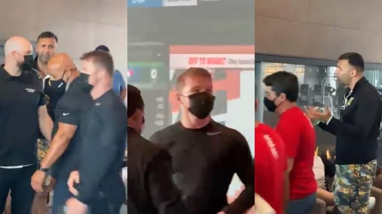 Tras la ausencia de Joe Saunders en su primer careo con Saúl “Canelo” Álvarez previo a su pelea en el AT&T de Texas este sábado, un miembro del equipo del británico protagonizó un intercambio de palabras e insultos con el mexicano. (ESPECIAL)
