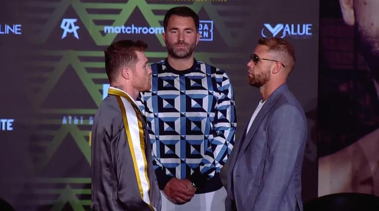Si bien, ayer miércoles se calentaron los ánimos entre Billy Joe Saunders y Saúl “Canelo” Álvarez en su primera careo, hoy en el evento con la prensa dentro del AT&T Stadium en Arlington, Texas, fue diferente. (ESPECIAL)