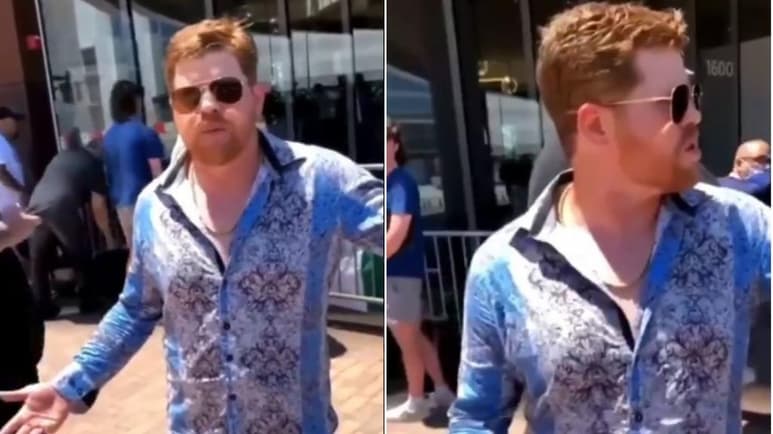 Tal parece que el equipo de Billy Joe Saunders ha contratado a un “Canelo falso” en la conferencia de hoy en el AT&T Stadium, y el boxeador mexicano lo mandó sacar. (ESPECIAL)