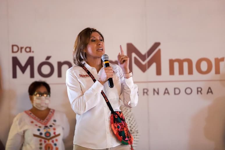 La Comisión de Quejas y Denuncias del INE decidió echar atrás el proyecto para quitar la candidatura a la aspirante de Morena al gobierno de San Luis Potosí, Mónica Rangel, y reducir la sanción a una multa. (TWITTER)