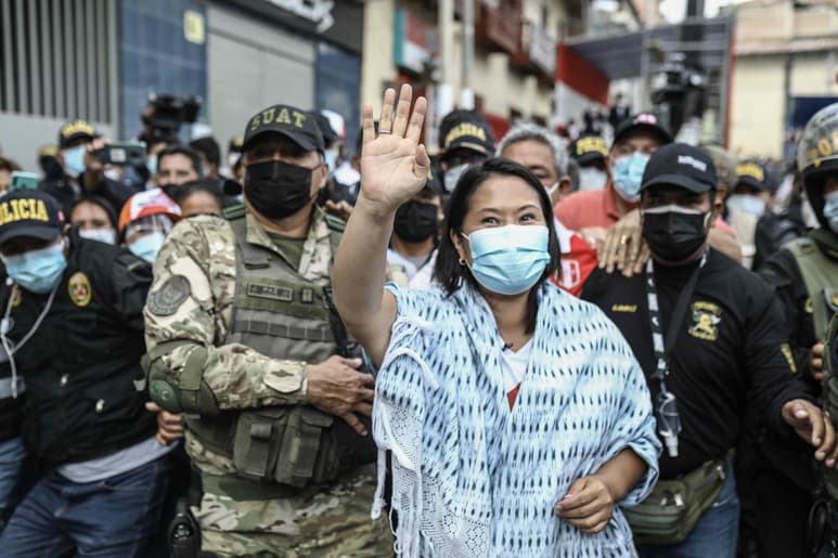 Keiko Fujimori, candidata a la presidencia de Perú, durante un acto de campaña. (EFE) 