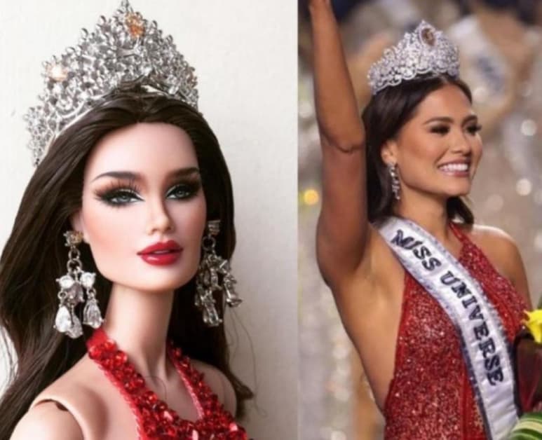 Apenas Andrea Meza se encontraba despertando de su primera noche como Miss Universo y en Babgkok ya existía una muñeca similar a ella, incluso con el vestido de lentejuela rojo con el que recibió el cetro de belleza. (Especial) 