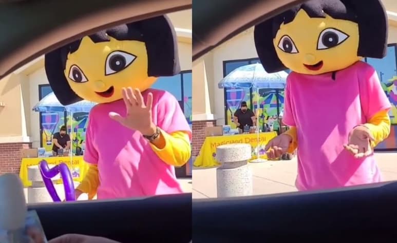 La botarga de 'Dora' se ha viralizado en TikTok con millones de reproducciones (@PUROOPARI)
