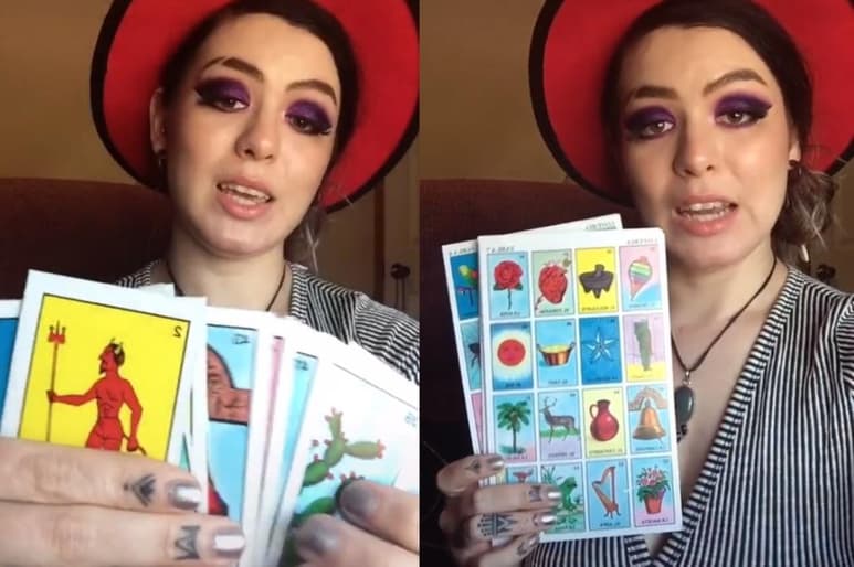 La mujer se hizo acreedora a burlas en redes por 'confundir' las cartas del tarot con la lotería mexicana (CAPTURA)