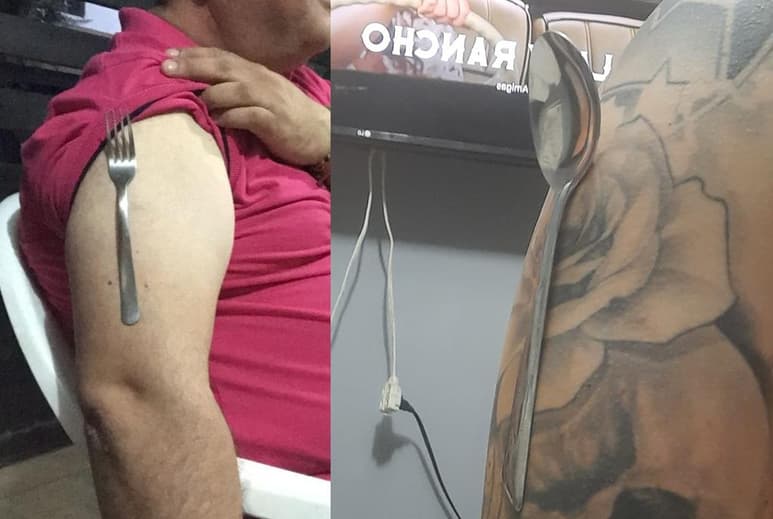 A través de redes sociales comenzaron a viralizarse fotos y videos de gente pegándose tenedores, cucharas, monedas, entre otros objetos metálicos, asegurando que fueron 'magnetizados' tras recibir la vacuna contra el COVID-19 (CAPTURA)