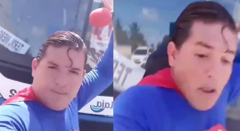 El comediante terminó siendo embestido por el camión al intentar 'detenerlo' con una mano (CAPTURA)