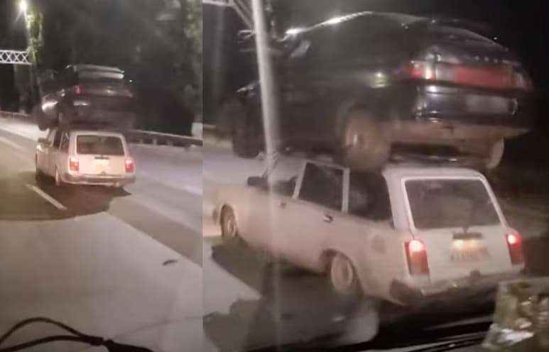 La inusual escena fue captada por otro conductor en Rusia (CAPTURA)