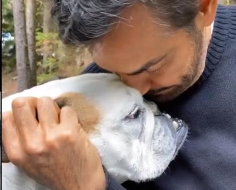 El actor y productor Eugenio Derbez, fue criticado en redes sociales luego de compartir un video de su perrita Bulldog, conocida como Fiona, dormida sentada en el set de grabación. (INSTAGRAM)
