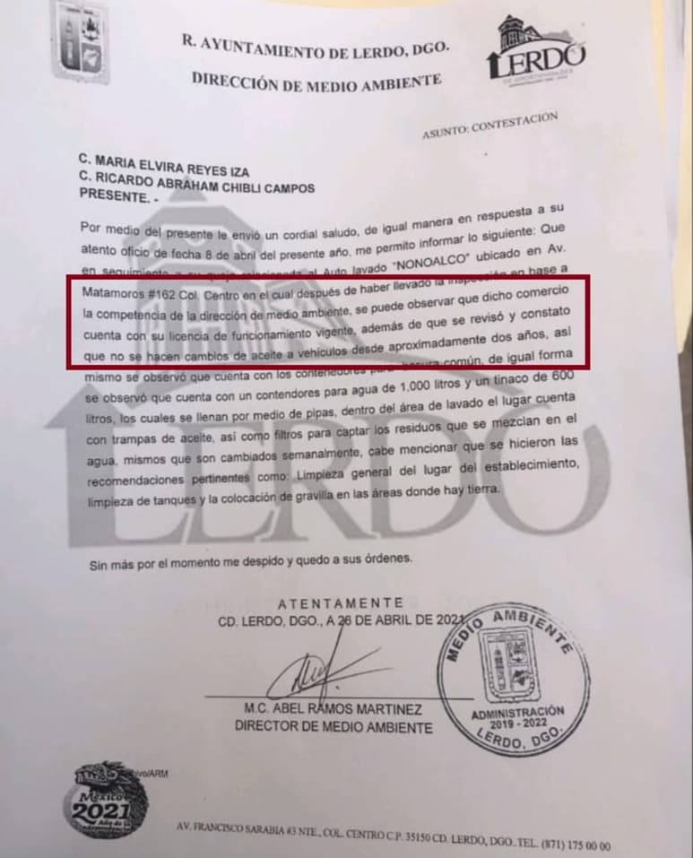 Para saber si en dos años no se han realizado cambios de aceite, Medio Ambiente tendría que tener una bitácora de verificaciones.