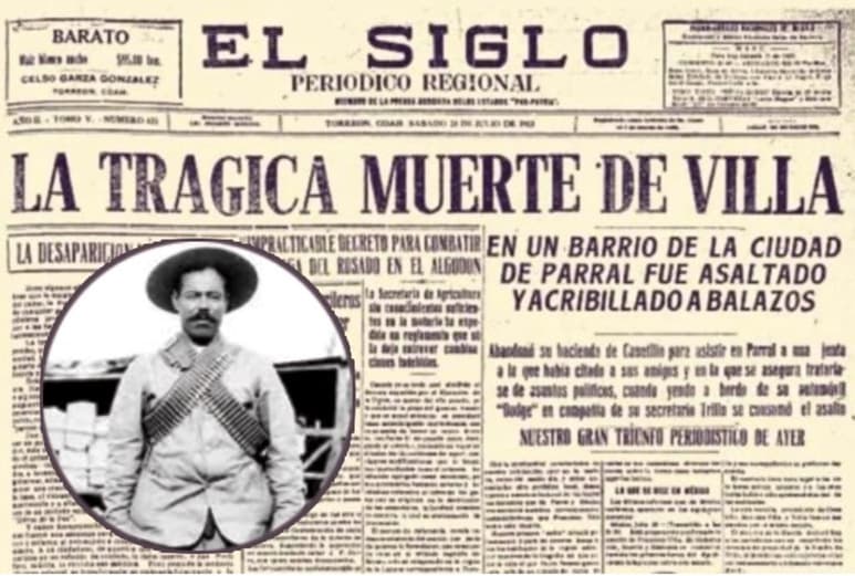 Un día como hoy, pero de 1923, el revolucionario 'Pancho' Villa fue asesinado en Parral, Chihuahua junto a su amigo, el coronel Miguel Trujillo a manos de Jesús Barraza. (ESPECIAL)