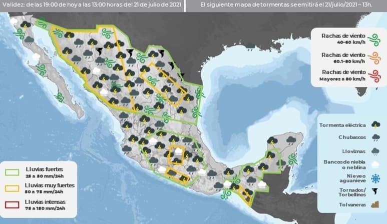 Ante la posibilidad de tormentas, la Subsecretaría de Protección Civil del Estado (PC) informó que monitorea las condiciones climatológicas para alertar a la población. (TWITTER)