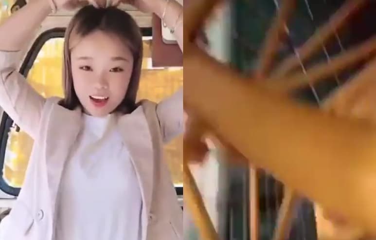 La 'influencer' china estaba grabando un video mientras bailaba, momento en el que resbaló de la grúa (CAPTURA)