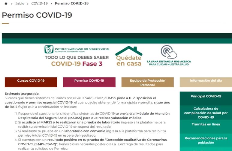 Sigue habilitada la plataforma electrónica del Instituto Mexicano del Seguro Social (IMSS) para tramitar en línea el Permiso COVID-19, equivalente a una incapacidad temporal para el trabajo. Mediante el sitio de Internet http://www.imss.gob.mx/covid-19/permiso, o bien por medio de la app IMSS Digital, la institución busca reducir la movilidad y prevenir riesgos de contagios por SARS-CoV-2. (ESPECIAL)