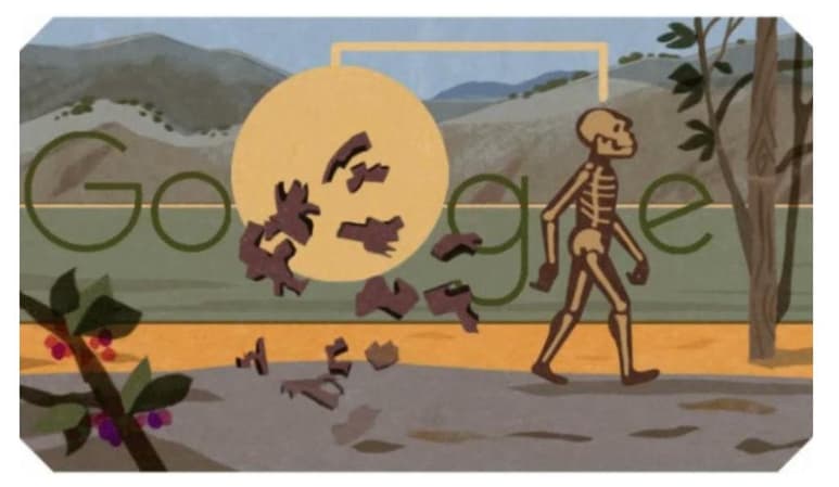 Google decoró su buscador con una calavera y un esqueleto en honor al descubrimiento del niño de Turkana (CAPTURA)