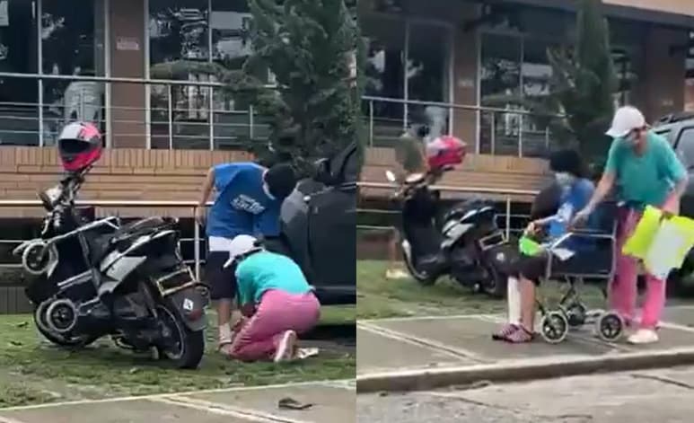 La mujer fue captada en las calles de Colombia, presuntamente haciendo pasar a su hija por una persona con discapacidad para pedir dinero (CAPTURA)