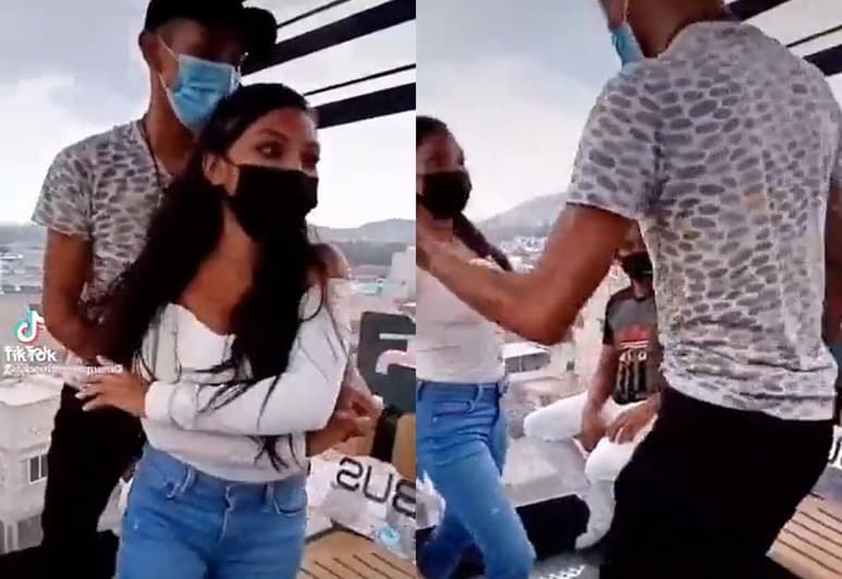 La pareja demostró sus pasos de baile en el interior de la canastilla del Cablebús, ignorando la sindicaciones de seguridad para viajar en ésta (CAPTURA)