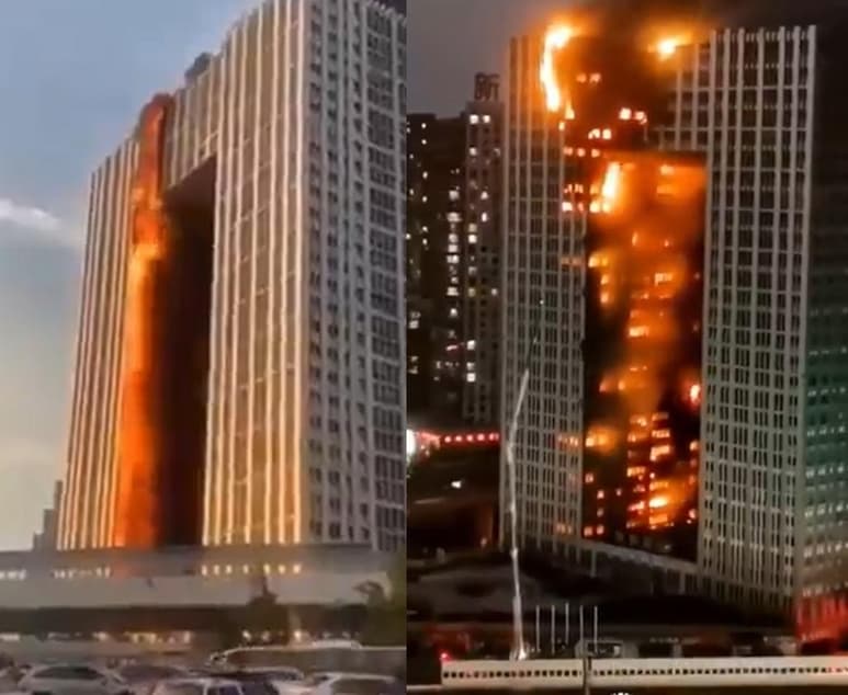 A través de redes sociales se difundieron videos del incendio ocurrido en la ciudad de Dalian, en China (CAPTURA)