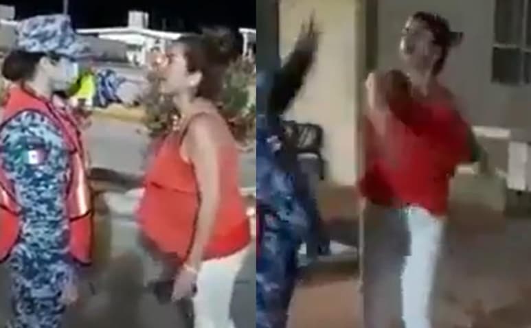El material grabado en Querobabi, Sonora, muestra a una mujer embarazada agrediendo a una militar con una bofetada (CAPTURA)