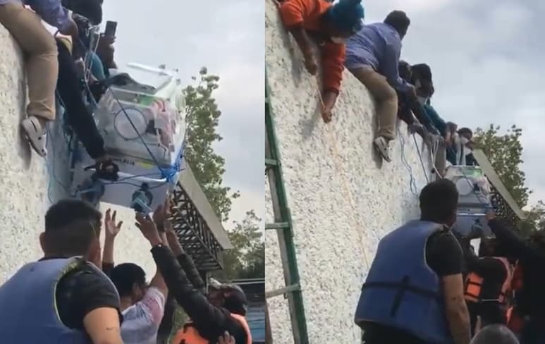Los bebés fueron sacados en sus incubadoras con ayuda de mecates durante las inundaciones registradas en Tula, Hidalgo (CAPTURA)