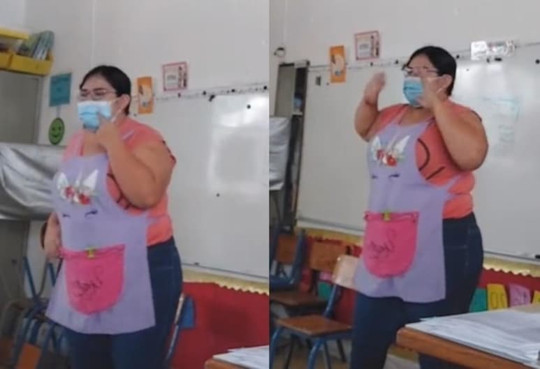 La profesora modificó la letra de la canción infantil, para hacer conciencia entre sus alumnos sobre el uso del cubrebocas y las medidas sanitarias (ESPECIAL)